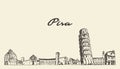 Pisa skyline Italy vintage illustration hand drawn