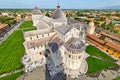Pisa Tuscany Italy. Aerial view of Piazza dei Miracoli. Baptistry, Cathedral and the shadow of the Leaning Royalty Free Stock Photo