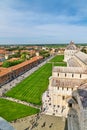 Pisa Tuscany Italy. Aerial view of Piazza dei Miracoli. Baptistry, Cathedral and the shadow of the Leaning Royalty Free Stock Photo