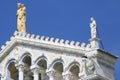 Detail of the facade of the Duomo of Pisa with sculptures. The c