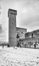 Pisa under the snow. The famous citadel tower after a snowstorm