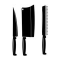 icon vector logo a set of bread knife butcher knife kitchen knife black and white Royalty Free Stock Photo