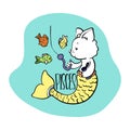 Pisces Astrological Zodiac sign with cute cat character. Cat zodiac icon. Baby shower or birthday greeting card