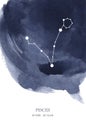 Pisces constellation astrology watercolor illustration