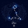 Pisces, constellation and zodiac sign on the background of the cosmic universe. Blue and white design. Illustration vector Royalty Free Stock Photo