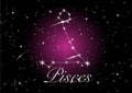 Pisces zodiac constellations sign on beautiful starry sky with galaxy and space behind. Fish sign horoscope symbol constellation