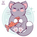 Pisces cute cartoon zodiac cat color
