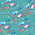 Pisces Cute 3D illustration Zodiac signs seamless pattern , Zodiac icons astrological pattern Horoscope symbols Royalty Free Stock Photo