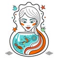 Pisces Fish lover girl with aquarium, tank