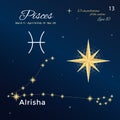 Pisces. High detailed vector illustration. 13 constellations of the zodiac with titles and proper names for stars.