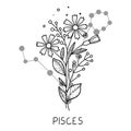 Pisces horoscope flower icon outline vector. Zodiac sign astrology Royalty Free Stock Photo