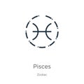 Pisces icon. Thin linear pisces outline icon isolated on white background from zodiac collection. Line vector pisces sign, symbol