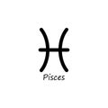 Pisces icon. Zodiac line black symbol. Vector isolated