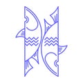 Pisces star sign Fish astrological symbol, logo, emblem. Thin line geometric illustration. Outline zodiac symbol Underwater Royalty Free Stock Photo