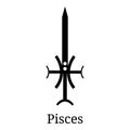 Pisces Sword Icon. Silhouette of Zodiacal Weapon. One of 12 Zodiac Weapons. Vector Astrological, Horoscope Sign. Zodiac Symbol. Royalty Free Stock Photo