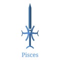 Pisces Sword. Zodiac Sign. Flat Cartoon Zodiacal Weapon. One of 12 Zodiac Weapons. Vector Astrological, Horoscope Sign. Vector Royalty Free Stock Photo