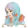 Pisces. A young beautiful girl In the form of one of the signs o