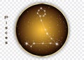 Pisces zodiac constellations sign on beautiful starry sky with galaxy and space behind. Fish sign horoscope symbol constellation o