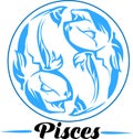 Pisces zodiac sign artwork, blue beautiful horoscope symbol, vector illustration at circle background