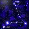 Pisces Zodiac Sign with Beautiful Bright Stars on the Background of Cosmic Sky Vector Illustration Royalty Free Stock Photo