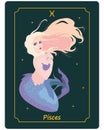 Pisces zodiac sign, beautiful magical mermaid woman on a dark background with stars. Astrological poster Royalty Free Stock Photo