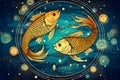 Pisces zodiac sign on blue background in vintage style. Royalty Free Stock Photo