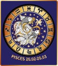 Pisces zodiac sign.Horoscope circle.Retro Royalty Free Stock Photo