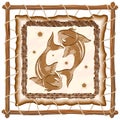 Pisces Zodiac Sign on Native Tribal Leather Frame