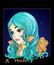 Pisces zodiac sign. A young beautiful girl In the form of one of the signs of the zodiac.