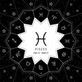 Pisces. Zodiac signs outline style vector set on star sky background. Royalty Free Stock Photo