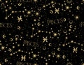 Pisces zodiac star seamless pattern. Pisces sign symbol stars Vector EPS10 Royalty Free Stock Photo