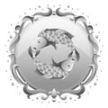 Pisces zodiac sign with silver frame. Horoscope symbol.