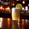 Pisco Sour, citrus lemon cocktail liquer alcoholic liquor mixed drink in bar pub