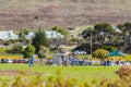 Dinosaur Caves Park, playground and walking trail, grassy lawn, green hills, and Ocean view. Park is the city`s most used event Royalty Free Stock Photo