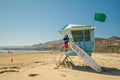 Pismo Beach lifeguard tower on the beach in a bright sunny day, California Royalty Free Stock Photo