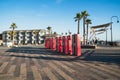 Pismo Beach Pier plaza. The large light-up letters, a neon landmark of Pismo Beach city, California