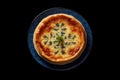 Pissaladire On Blue Smooth Round Plate On Isolated Background French Dish