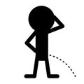 Pissing boy. Man gender icon. Restroom wc door symbol. Dash line pee. Black silhouette pictogram. Gentleman figure. Flat design.