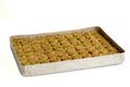 Pistachio baklava dessert isolated on white background. Sherbet sweet Mediterranean bakery. Royalty Free Stock Photo