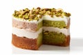 Pistachio cake piece. Generate Ai Royalty Free Stock Photo