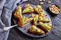 Pistachio ganache tart with pomegranate, top view