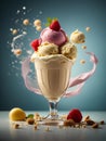 Italian gelato, floating delicious and refreshing dessert made with roasted pistachios, milk, sugar, and cream