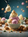 Italian gelato, floating delicious and refreshing dessert made with roasted pistachios, milk, sugar, and cream