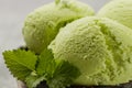 Pistachio homemade ice cream with mint leaves Royalty Free Stock Photo