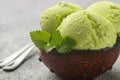 Pistachio homemade ice cream with mint leaves Royalty Free Stock Photo