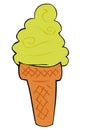 Pistachio ice cream cone. Royalty Free Stock Photo