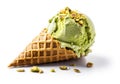 Pistachio ice cream cone isolated on white background Royalty Free Stock Photo