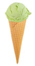 Pistachio ice cream in the cone on white background with clipping path Royalty Free Stock Photo