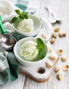 Pistachio ice cream and mint Royalty Free Stock Photo