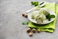 Pistachio ice cream and mint Royalty Free Stock Photo